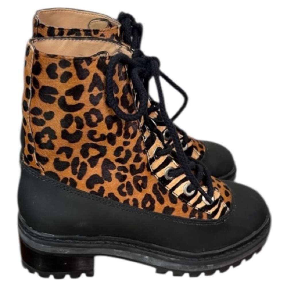 Schutz Magalda Animal Leopard Print Calf Hair Lace-Up Combat Boots Size 5 - Picture 3 of 8